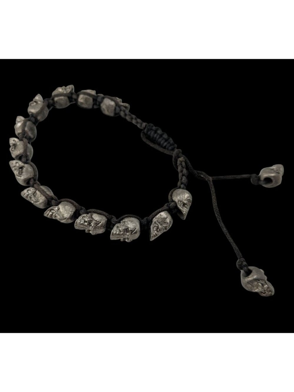 Handcrafted Adjustable Gothic Skull Bracelet Silver Tone Beads 6 Inches Y2K Aest